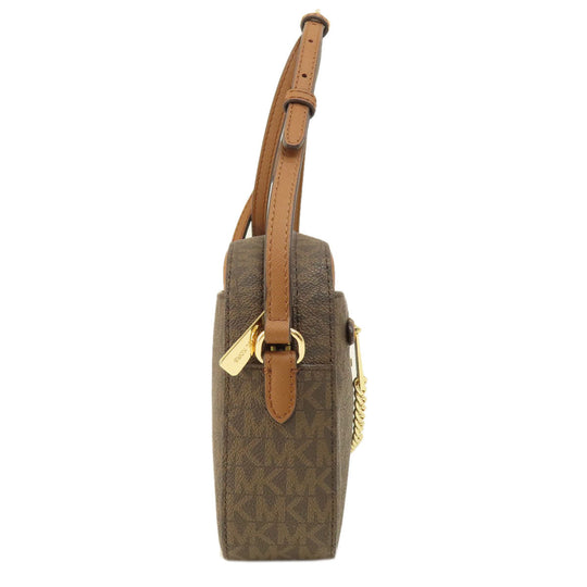 MICHAEL KORS Shoulder Bag Leather, Coated Canvas Brown Long Shoulder MK Signature Women Used Authentic