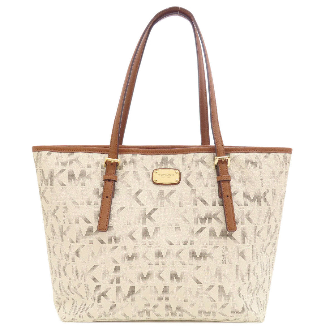 MICHAEL KORS Tote Bag Leather, Coated Canvas white MK signature Women Used Authentic