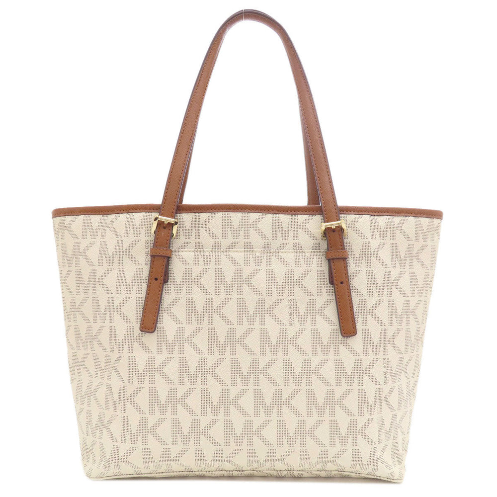 MICHAEL KORS Tote Bag Leather, Coated Canvas white MK signature Women Used Authentic