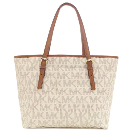 MICHAEL KORS Tote Bag Leather, Coated Canvas white MK signature Women Used Authentic