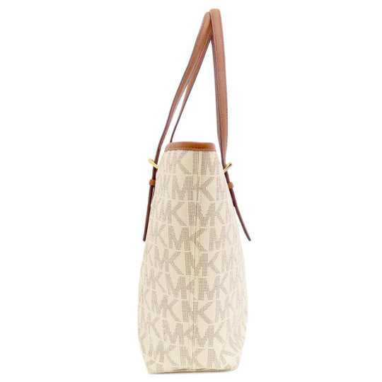 MICHAEL KORS Tote Bag Leather, Coated Canvas white MK signature Women Used Authentic