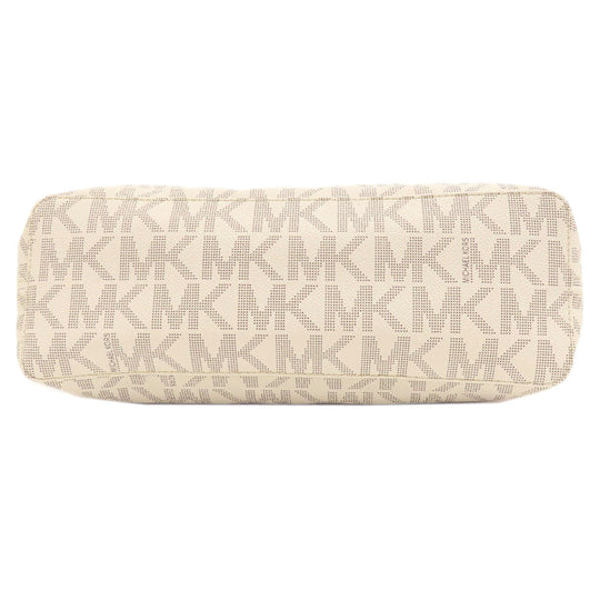 MICHAEL KORS Tote Bag Leather, Coated Canvas white MK signature Women Used Authentic
