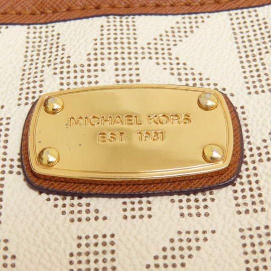 MICHAEL KORS Tote Bag Leather, Coated Canvas white MK signature Women Used Authentic