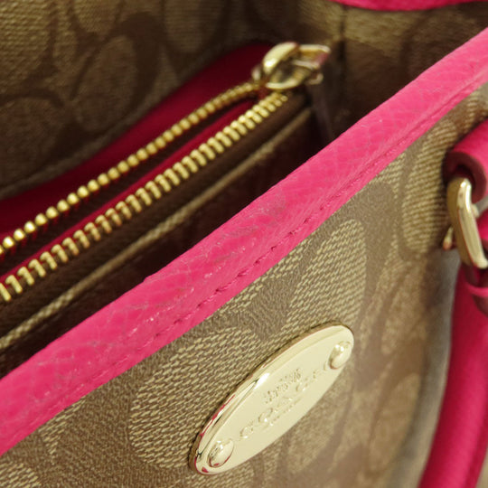 COACH Handbag F34605 PVC Brown Signature 2WAY Women Used Authentic