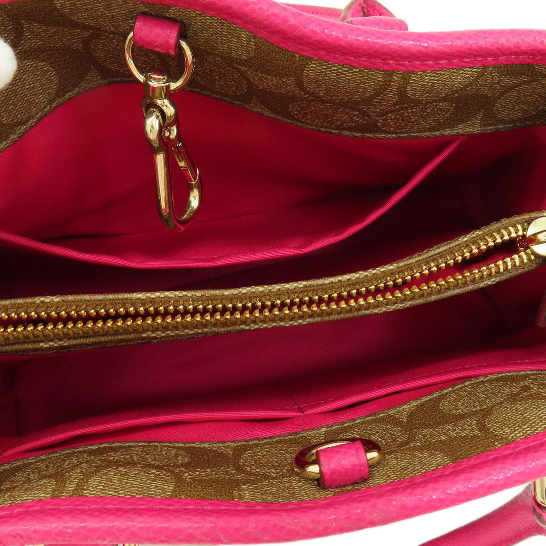 COACH Handbag F34605 PVC Brown Signature 2WAY Women Used Authentic