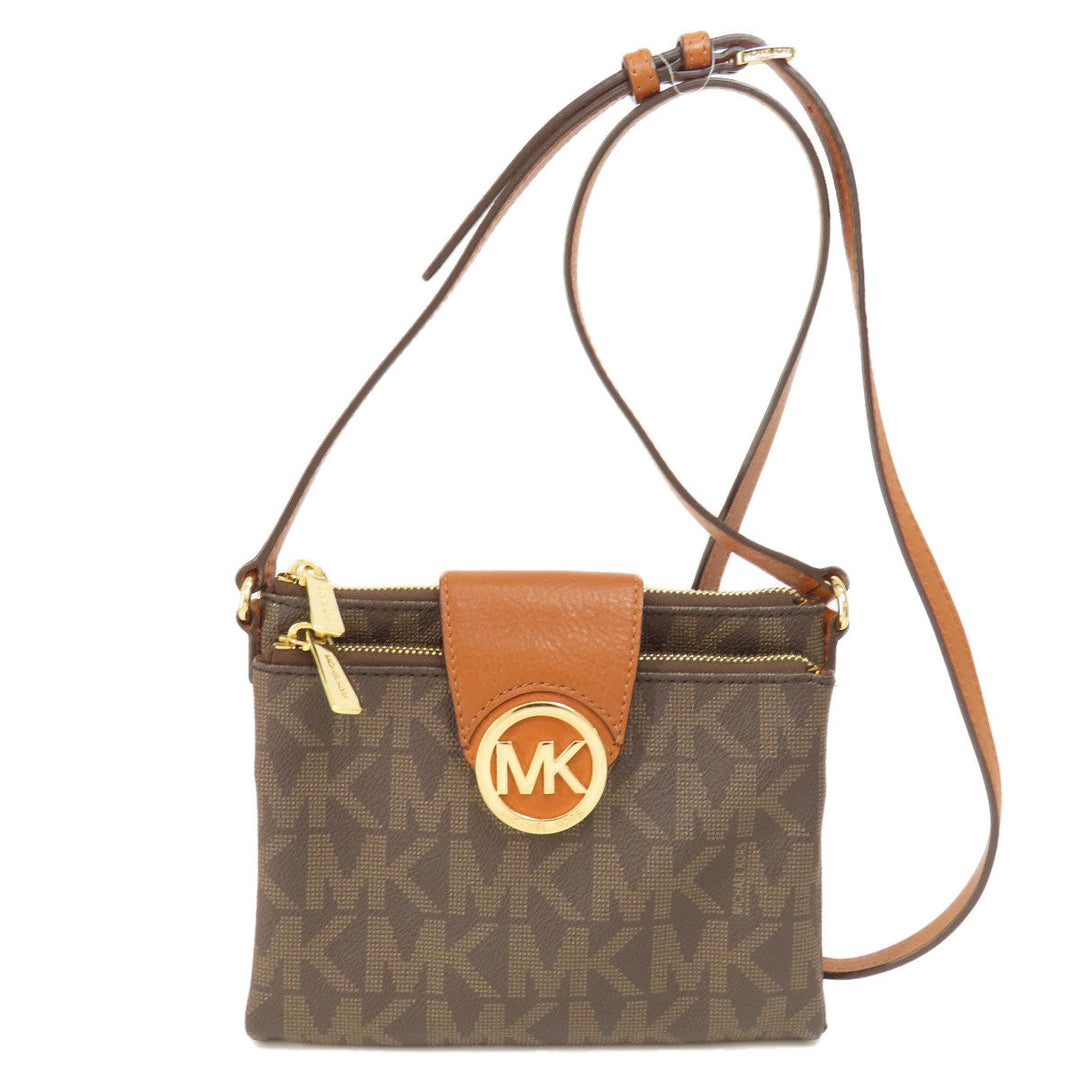 MICHAEL KORS Shoulder Bag Leather, Coated Canvas Brown MK signature Women Used Authentic