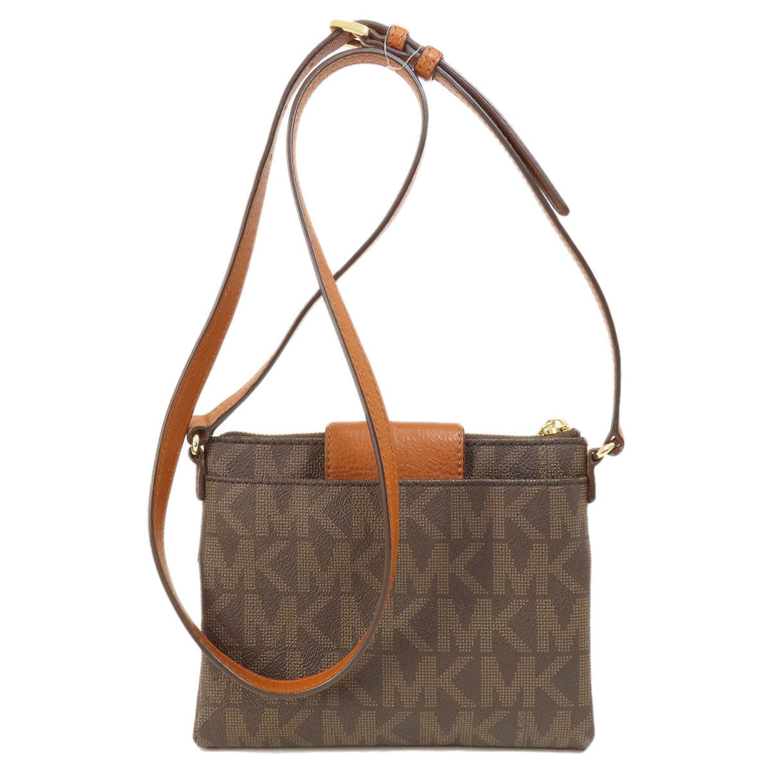 MICHAEL KORS Shoulder Bag Leather, Coated Canvas Brown MK signature Women Used Authentic