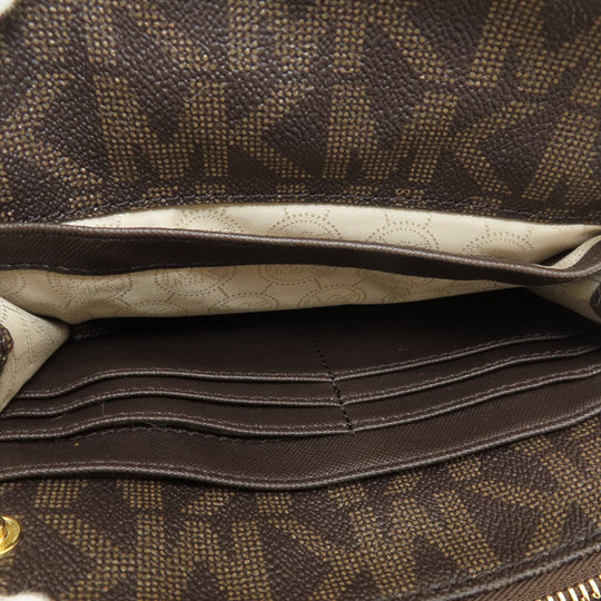 MICHAEL KORS Shoulder Bag Leather, Coated Canvas Brown MK signature Women Used Authentic
