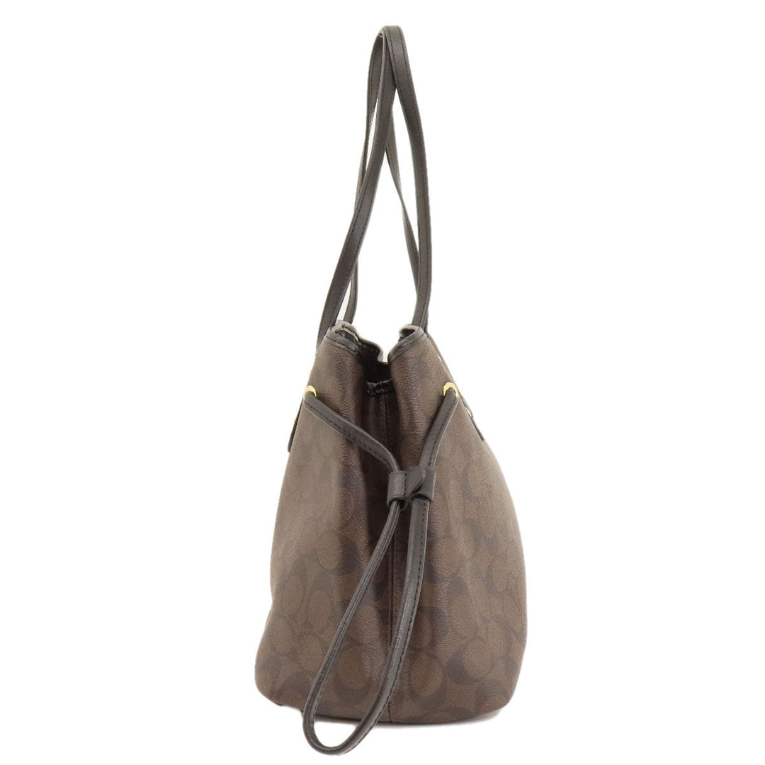 COACH Tote Bag F57842 PVC, Leather Brown Signature Women Used Authentic