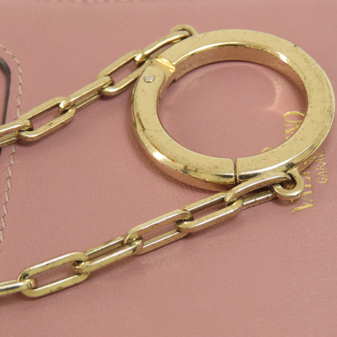 Valentino Bifold Wallet leather pink Studs Women Used Authentic