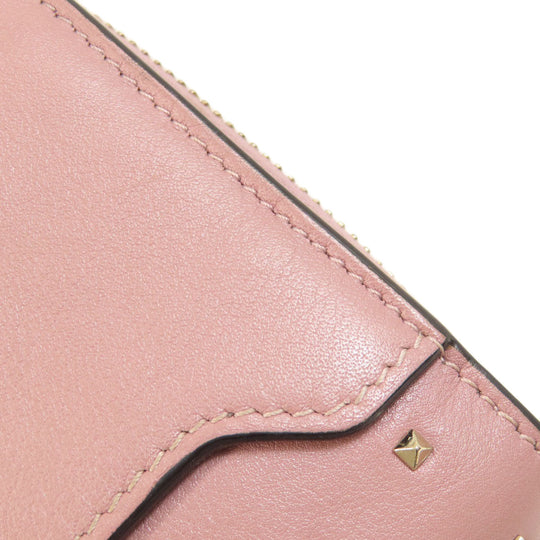 Valentino Bifold Wallet leather pink Studs Women Used Authentic