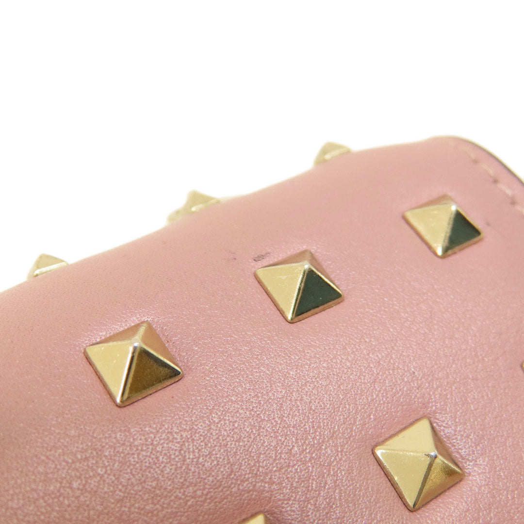 Valentino Bifold Wallet leather pink Studs Women Used Authentic