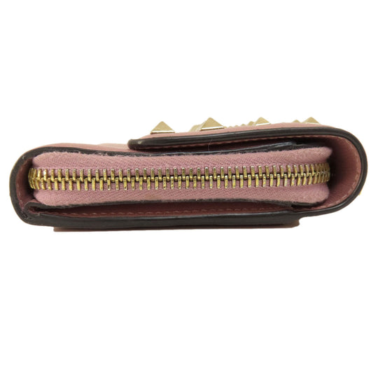 Valentino Bifold Wallet leather pink Studs Women Used Authentic