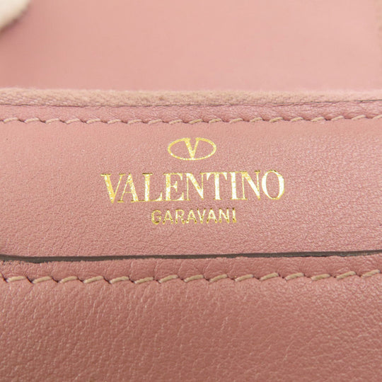 Valentino Bifold Wallet leather pink Studs Women Used Authentic
