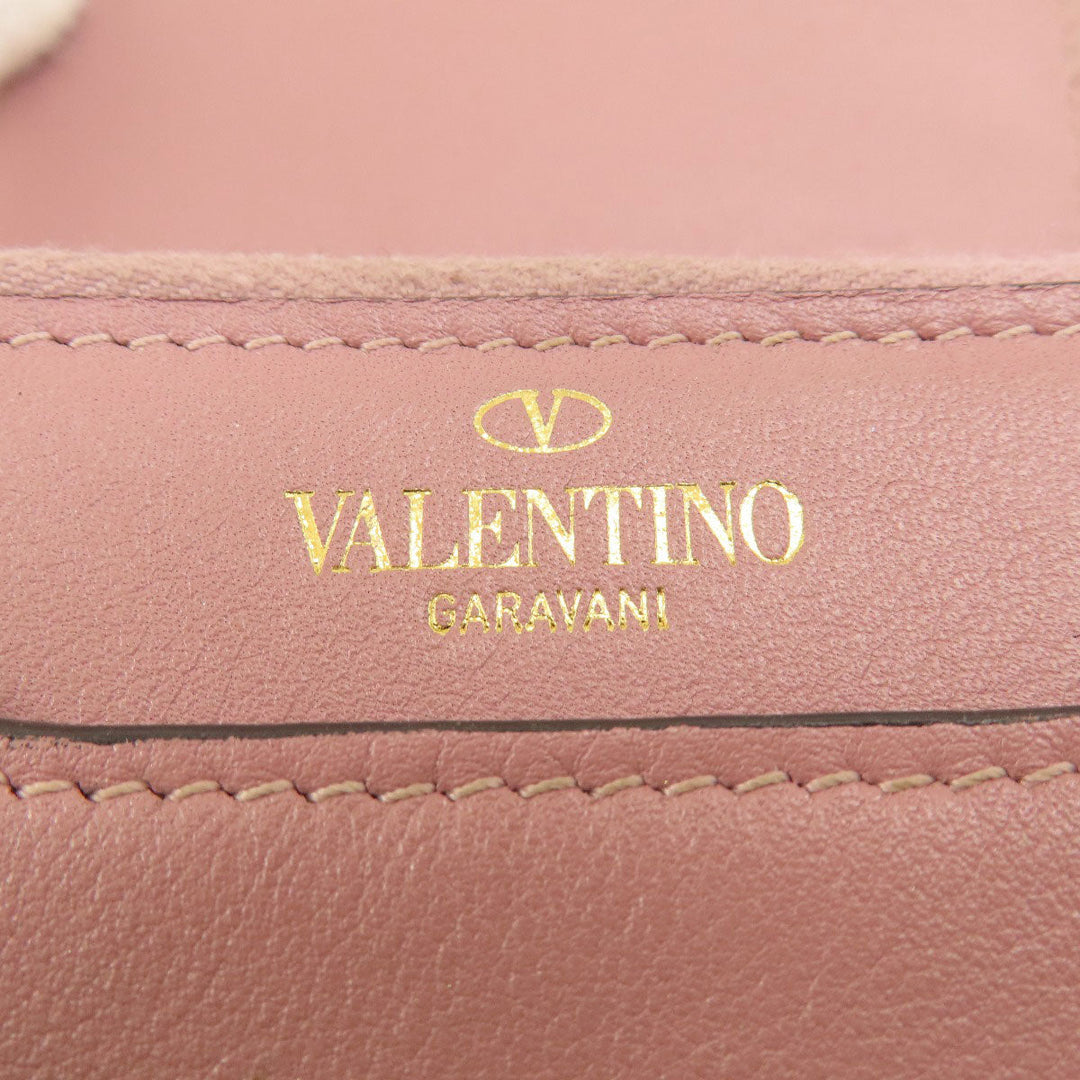 Valentino Bifold Wallet leather pink Studs Women Used Authentic
