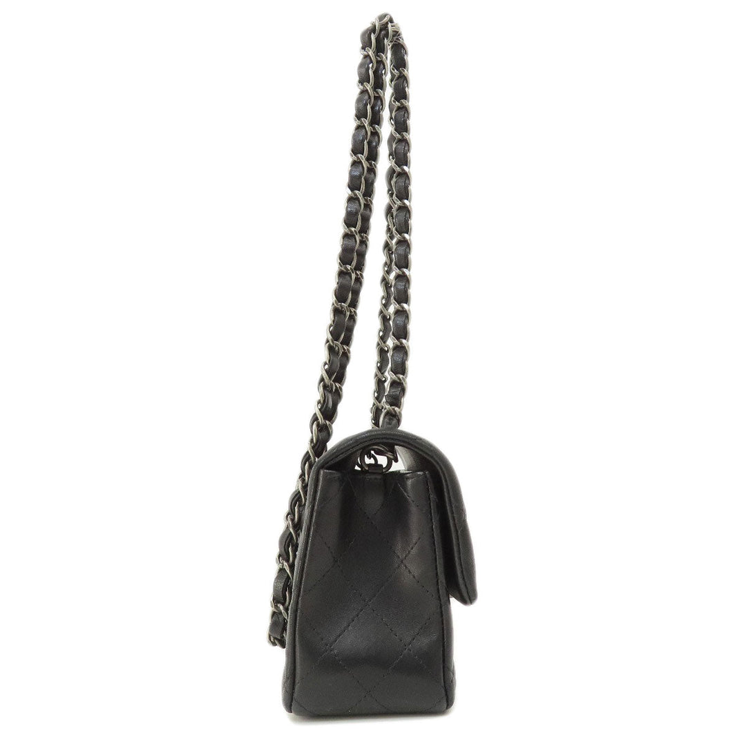 CHANEL Shoulder Bag lambskin black ChainShoulder Matelasse SilverMetal