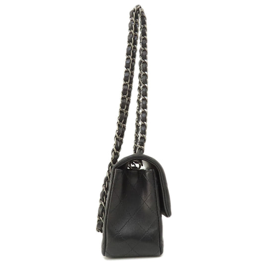 CHANEL Shoulder Bag lambskin black ChainShoulder Matelasse SilverMetal