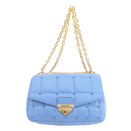 MICHAEL KORS Shoulder Bag leather blue Quilted Studded ChainShoulder Women Used Authentic