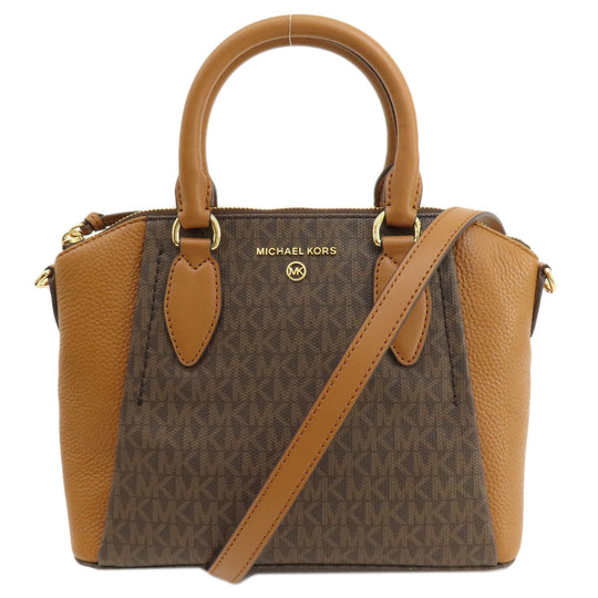 MICHAEL KORS Handbag PVC Brown MK Signature 2WAY Women Used Authentic