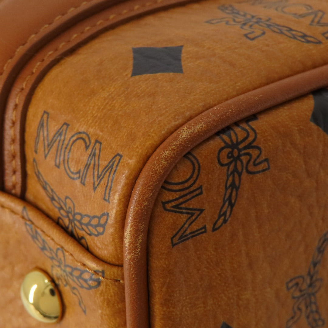 MCM Boston Duffel bag PVC Brown logo Women Used Authentic