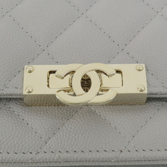 CHANEL Shoulder Bag Caviar skin gray Chain Wallet Matelasse COCO Mark Gold Metal
