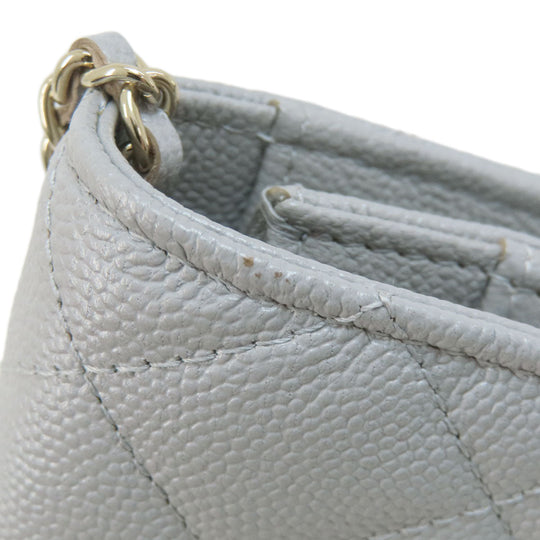 CHANEL Shoulder Bag Caviar skin gray Chain Wallet Matelasse COCO Mark Gold Metal