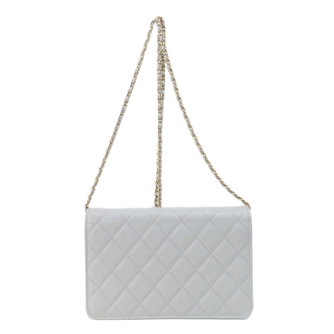 CHANEL Shoulder Bag Caviar skin gray Chain Wallet Matelasse COCO Mark Gold Metal