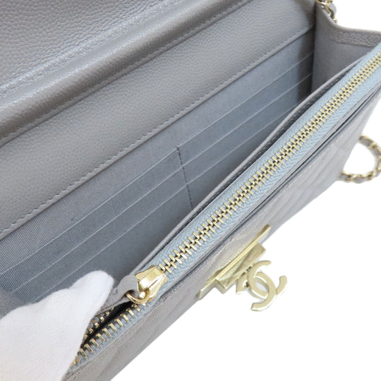 CHANEL Shoulder Bag Caviar skin gray Chain Wallet Matelasse COCO Mark Gold Metal