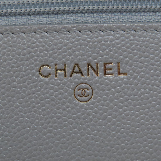 CHANEL Shoulder Bag Caviar skin gray Chain Wallet Matelasse COCO Mark Gold Metal