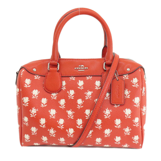 COACH Handbag F38160 PVC Red logo 2WAY flower motif Women Used Authentic