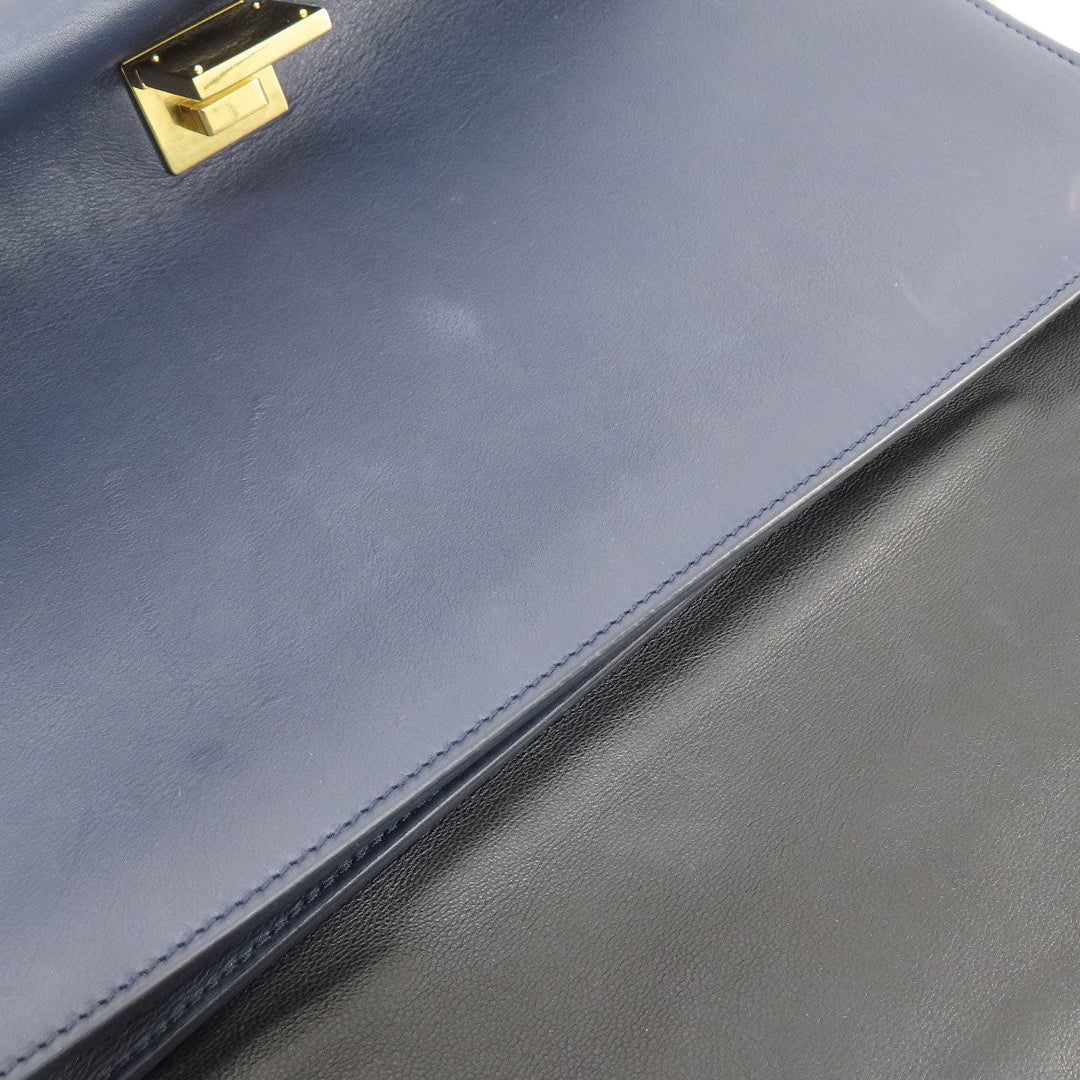 CELINE Tote Bag Leather, Canvas Navy Trapeze Women Used Authentic