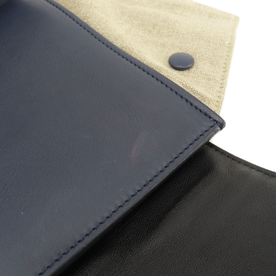 CELINE Tote Bag Leather, Canvas Navy Trapeze Women Used Authentic