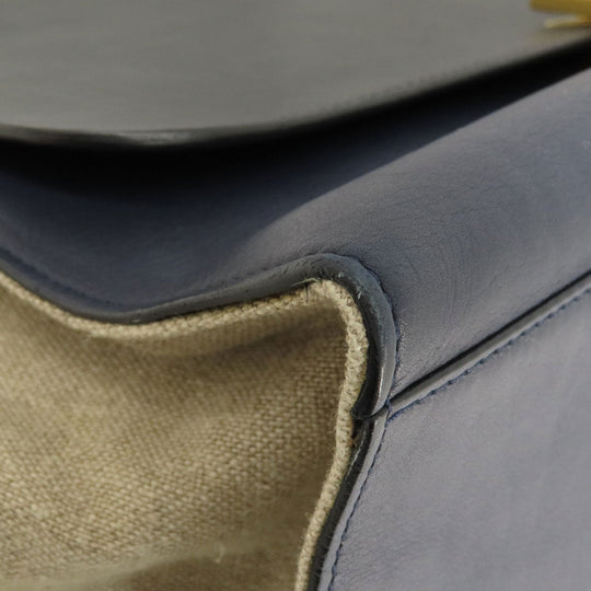 CELINE Tote Bag Leather, Canvas Navy Trapeze Women Used Authentic