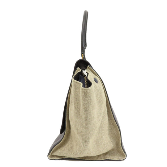 CELINE Tote Bag Leather, Canvas Navy Trapeze Women Used Authentic