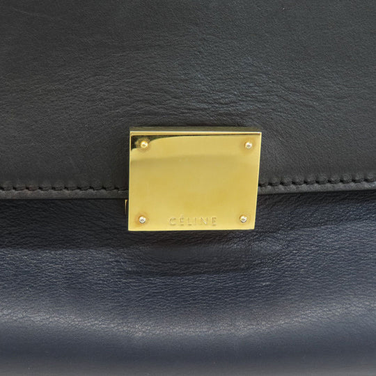 CELINE Tote Bag Leather, Canvas Navy Trapeze Women Used Authentic