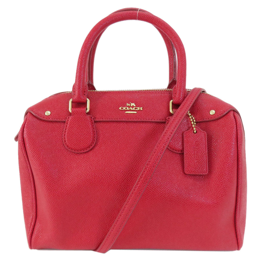 COACH Handbag F57521 leather Red logo 2WAY Women Used Authentic