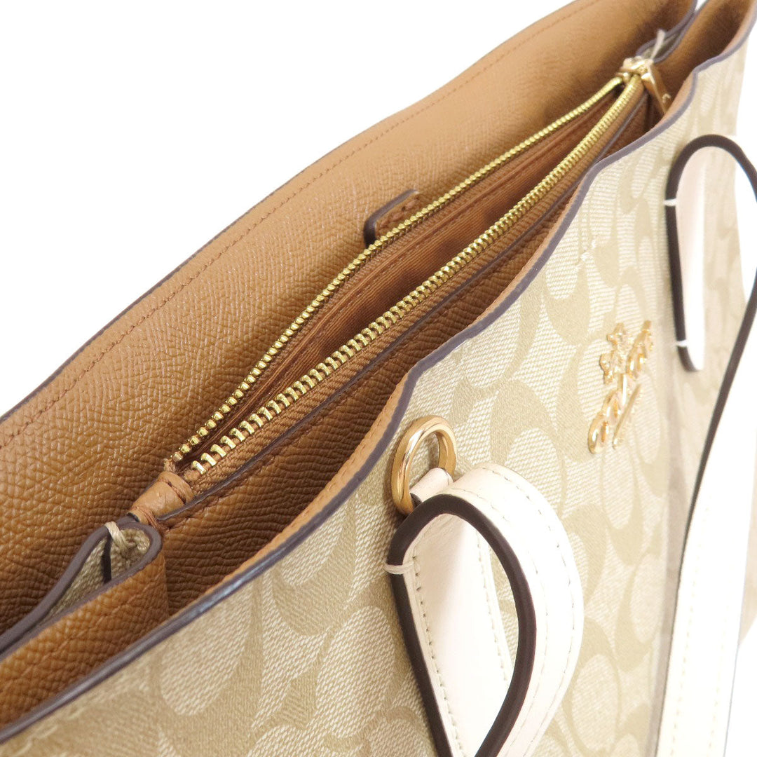 COACH Tote Bag F48735 PVC beige Signature Women Used Authentic
