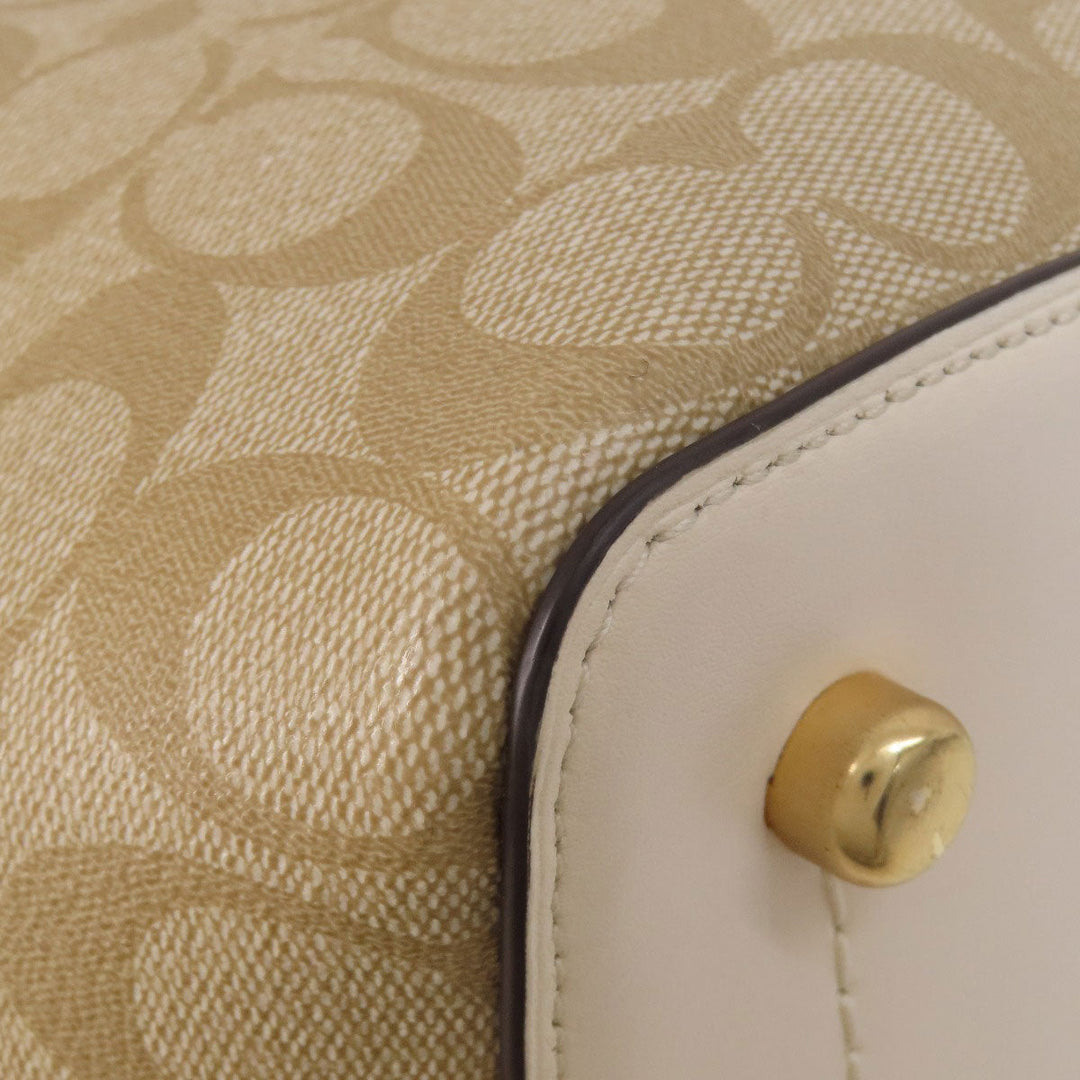 COACH Tote Bag F48735 PVC beige Signature Women Used Authentic