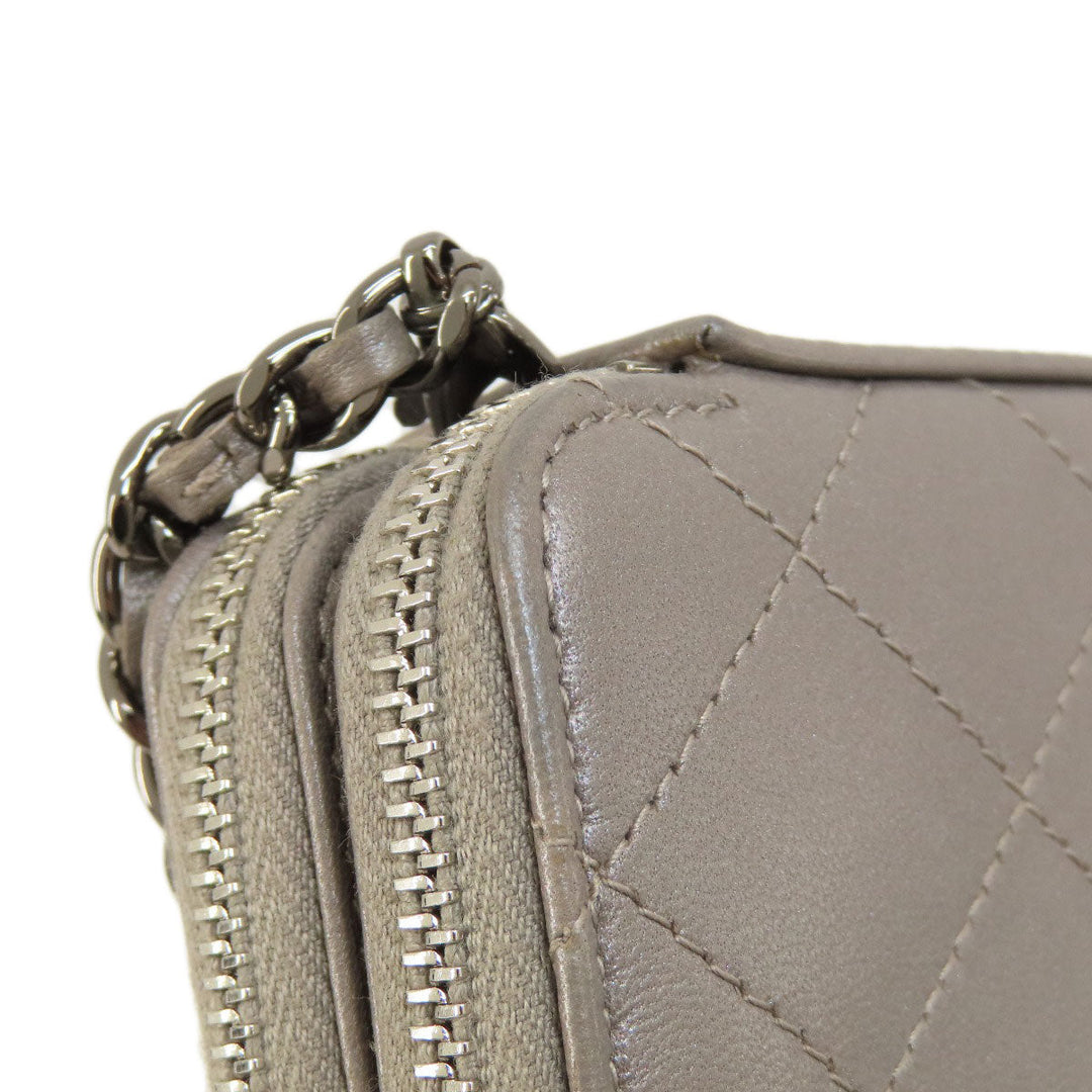 CHANEL Shoulder Bag Calfskin Brown Matelasse SilverMetal