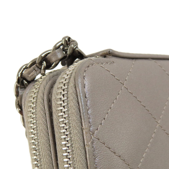 CHANEL Shoulder Bag Calfskin Brown Matelasse SilverMetal