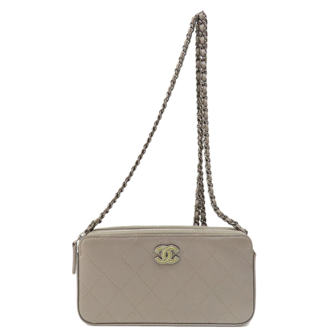 CHANEL Shoulder Bag Calfskin Brown Matelasse SilverMetal