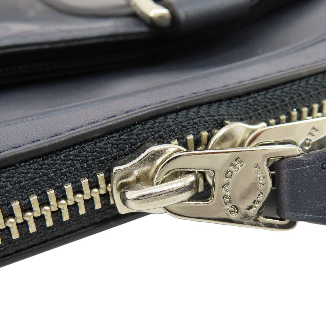 COACH Business bag leather Navy Signature 2WAY Women Used Authentic