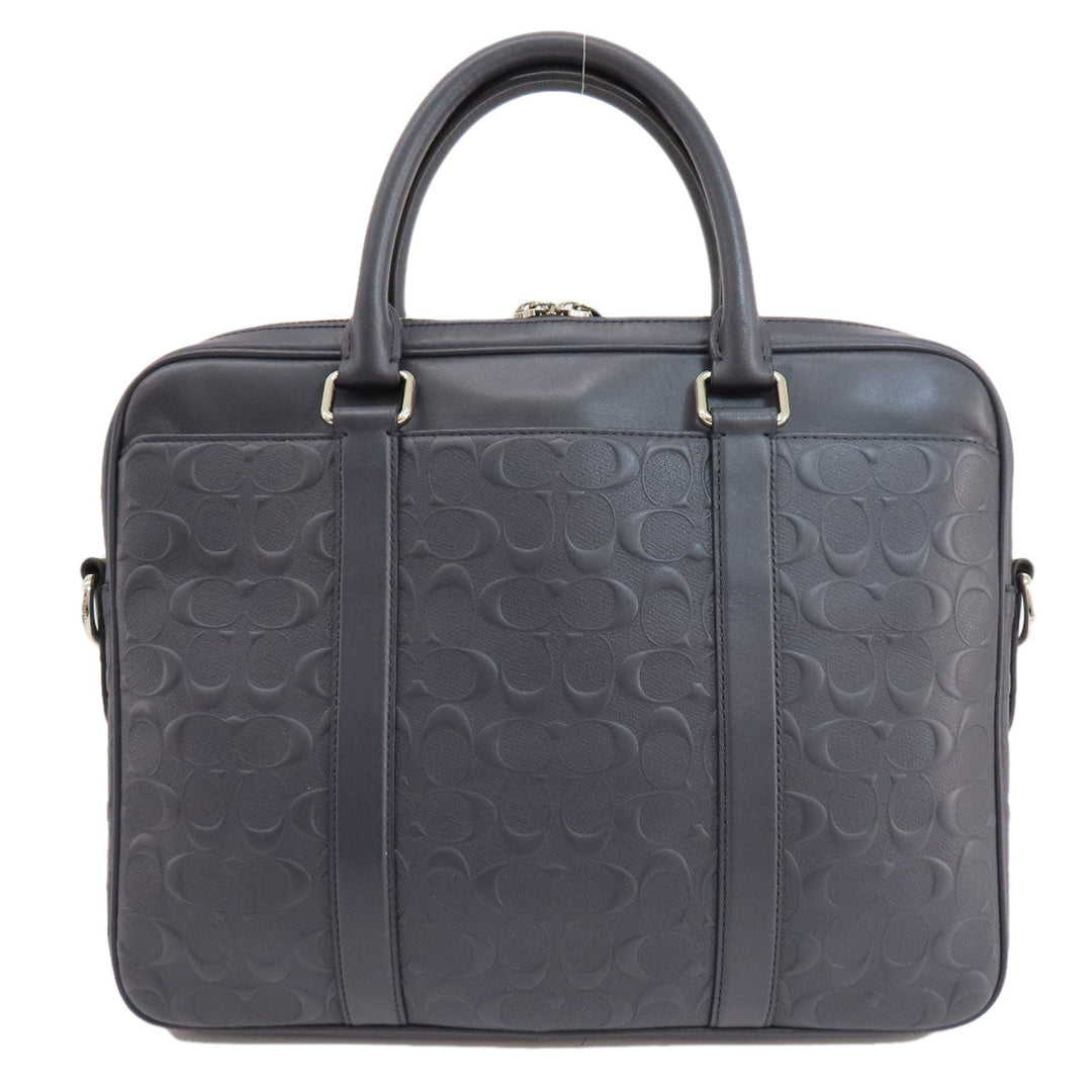 COACH Business bag leather Navy Signature 2WAY Women Used Authentic