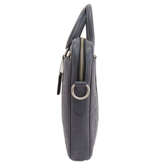 COACH Business bag leather Navy Signature 2WAY Women Used Authentic