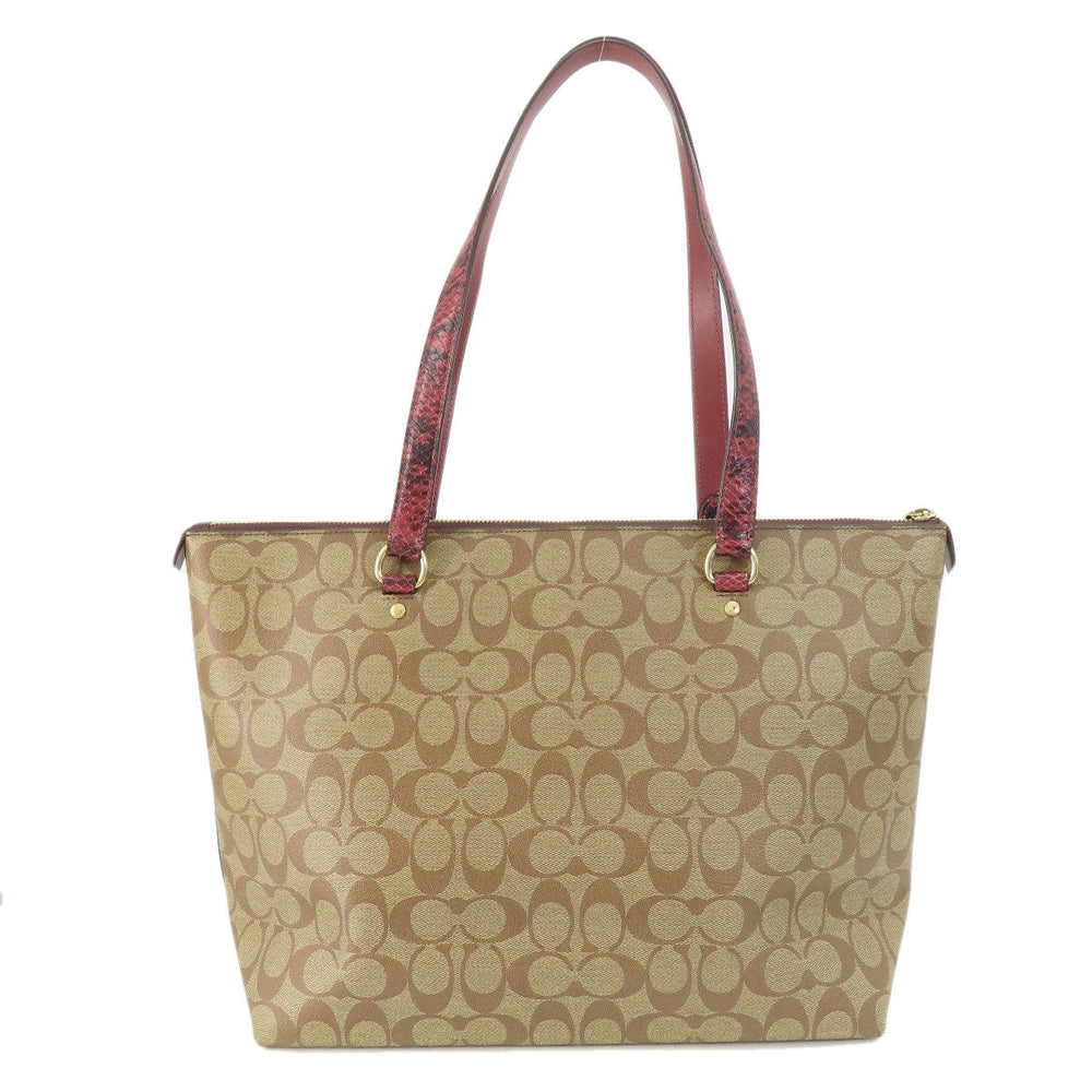 COACH Tote Bag F88233 PVC Brown Signature Women Used Authentic