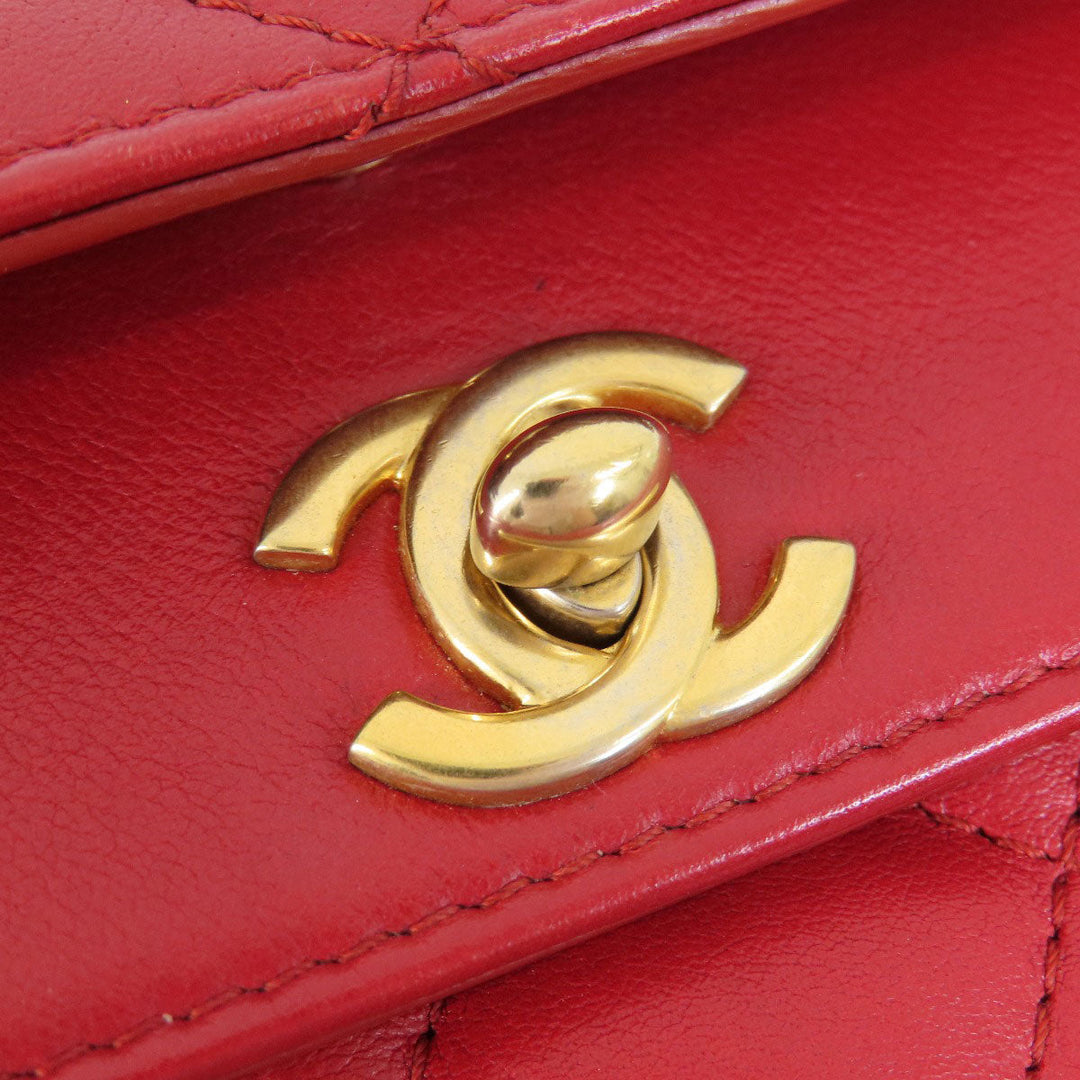 CHANEL Shoulder Bag lambskin Red ChainShoulder Matelasse SilverMetal