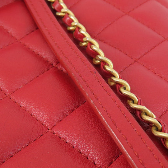 CHANEL Shoulder Bag lambskin Red ChainShoulder Matelasse SilverMetal