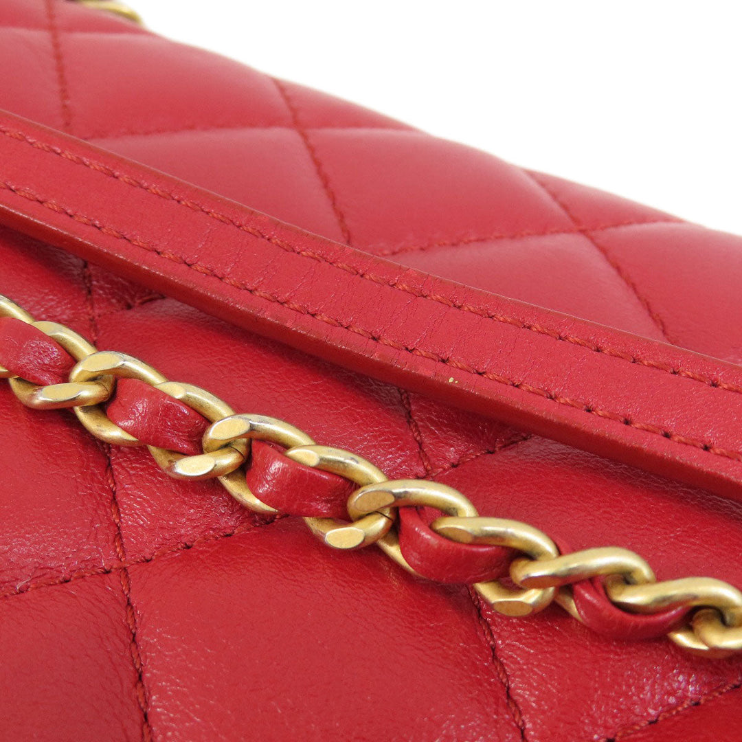 CHANEL Shoulder Bag lambskin Red ChainShoulder Matelasse SilverMetal