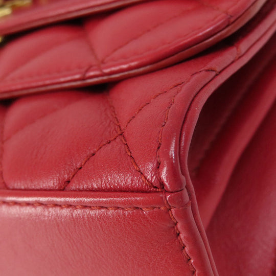 CHANEL Shoulder Bag lambskin Red ChainShoulder Matelasse SilverMetal