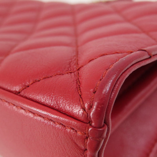 CHANEL Shoulder Bag lambskin Red ChainShoulder Matelasse SilverMetal
